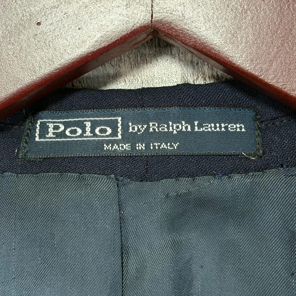 VTG Polo Ralph Lauren Blazer Mens 44R Navy Blue 100% Wool Gold Button Italy